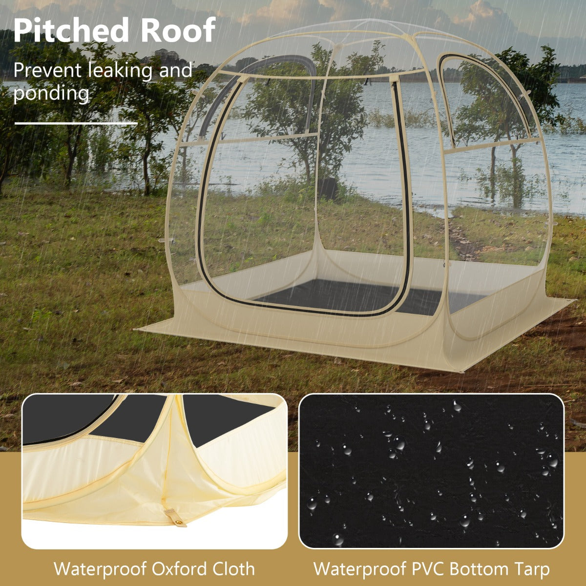 Portable and Foldable Sports Tent with Carrying Bag-Beige-L