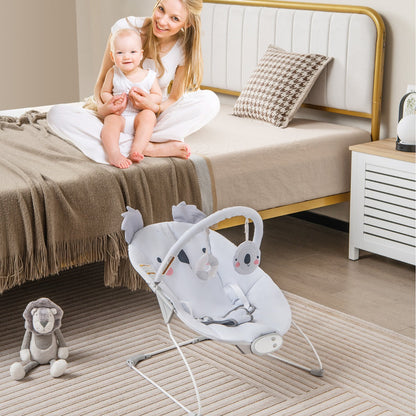 Portable Baby Bouncer with Detachable Toy Bar for Babies 0-6 Months Old up to 9 kg-Grey