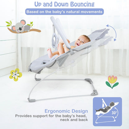 Portable Baby Bouncer with Detachable Toy Bar for Babies 0-6 Months Old up to 9 kg-Grey