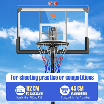 Portable Basketball Hoop 1.05-3.05m Adjustable with Shatterproof Backboard