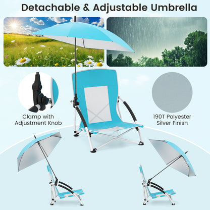 Portable Beach Umbrella Chair with Adjustable Parasol-Blue
