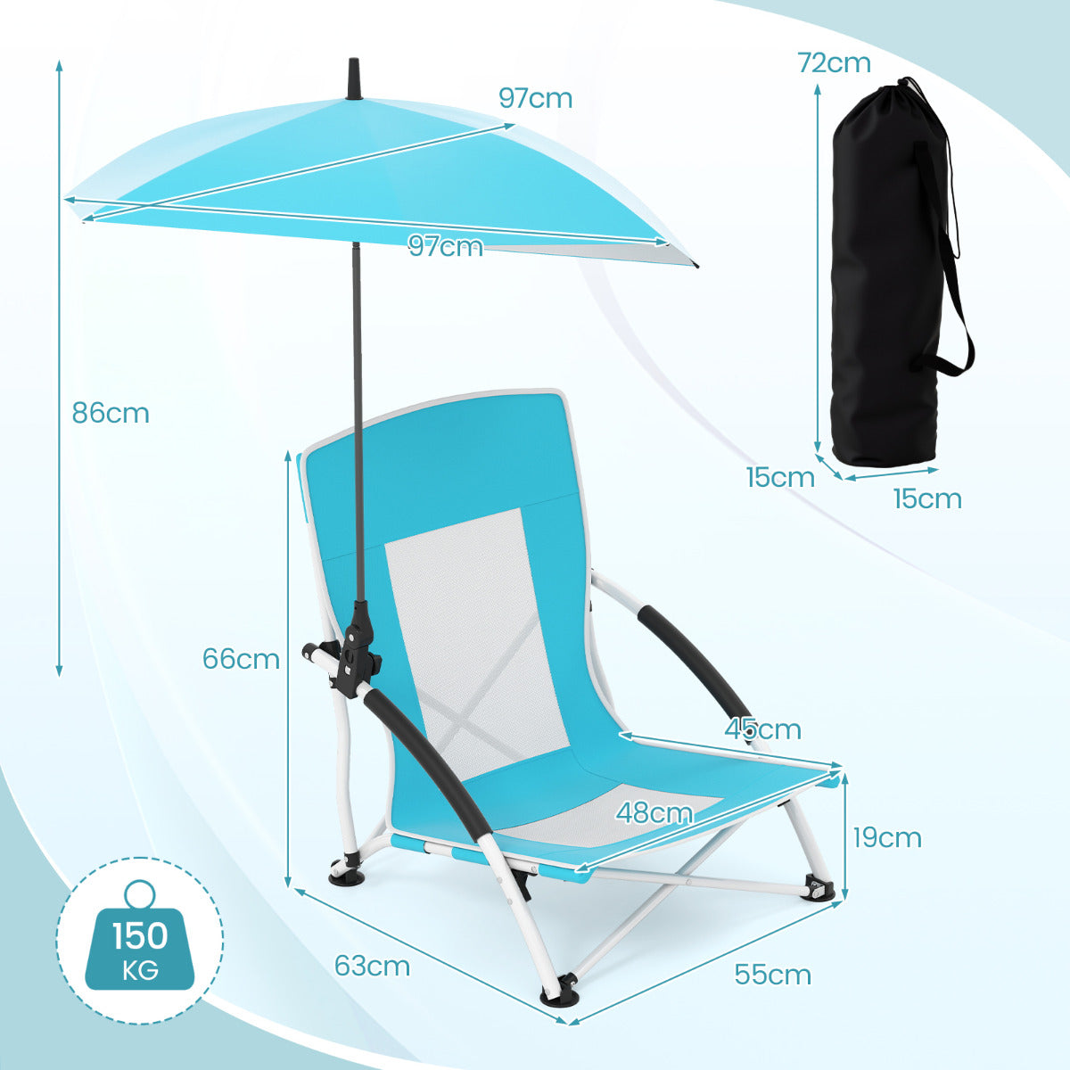 Portable Beach Umbrella Chair with Adjustable Parasol-Blue