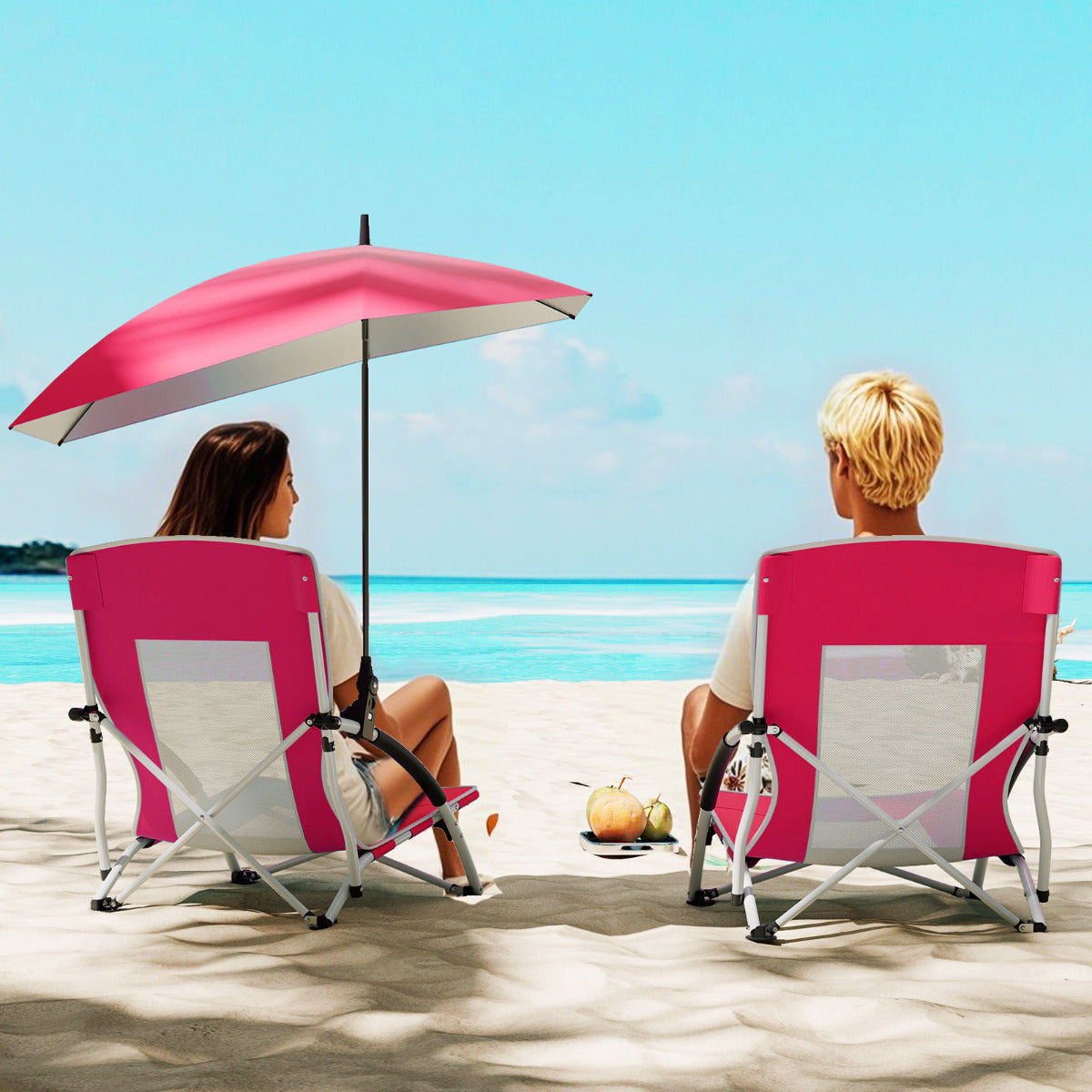 Portable Beach Umbrella Chair with Adjustable Parasol-Pink