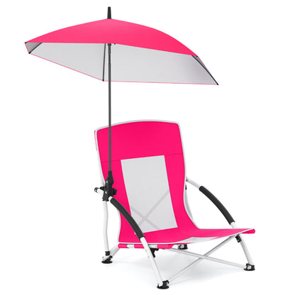 Portable Beach Umbrella Chair with Adjustable Parasol-Pink