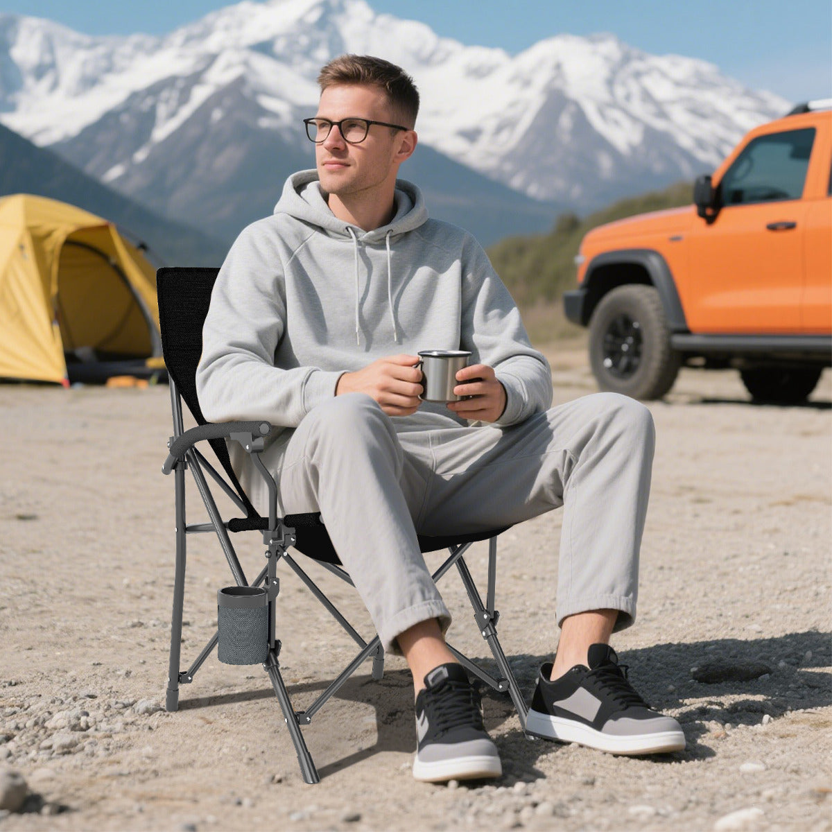 Portable Camping Chair Outdoor Folding Oxford Cloth Chair-Black-1 Piece