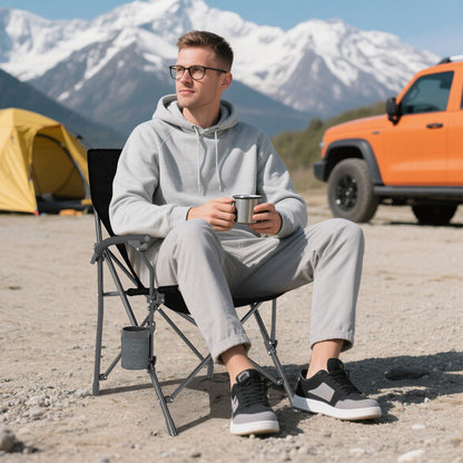 Portable Camping Chair Outdoor Folding Oxford Cloth Chair-Black-1 Piece