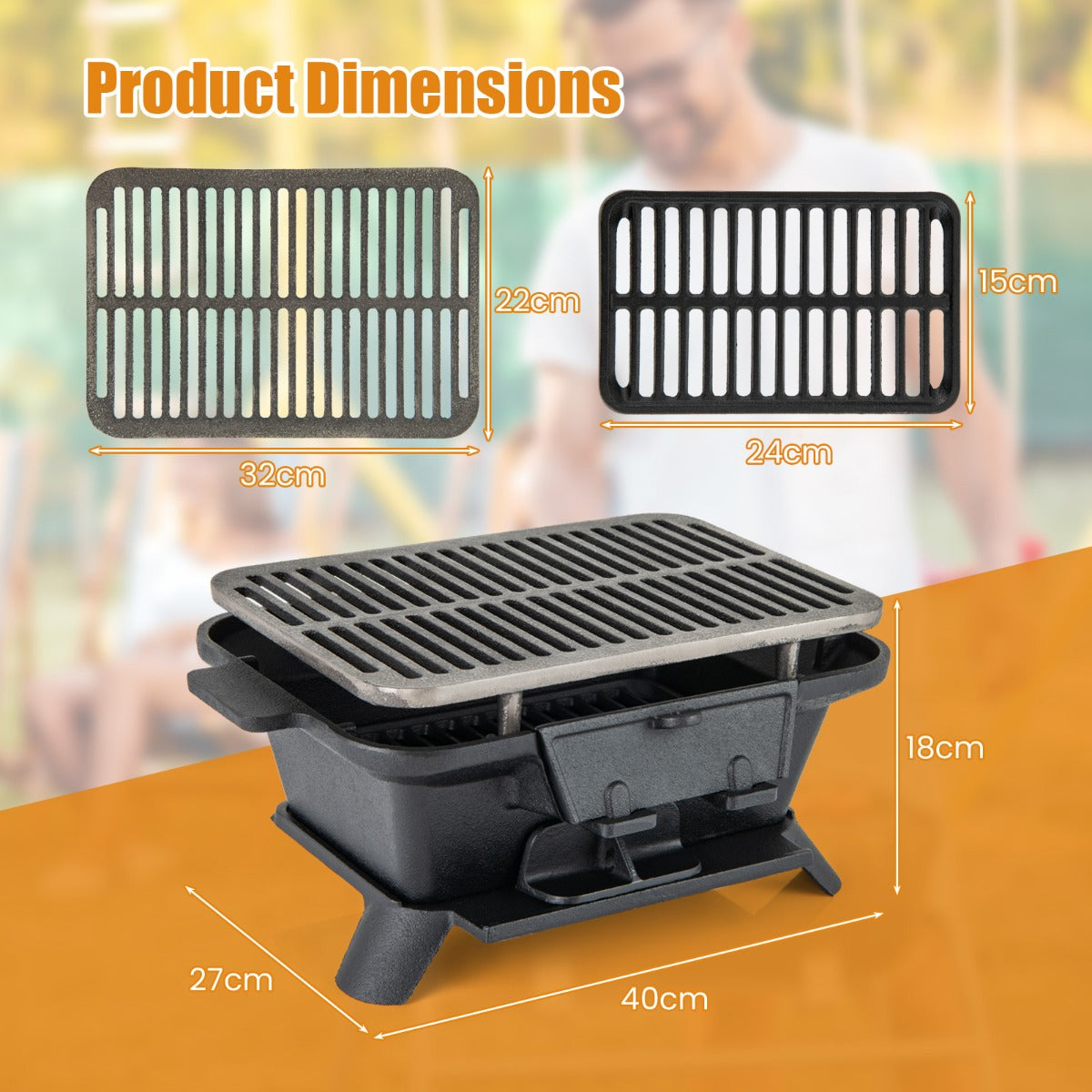 Portable Charcoal Grill with Double-sided Grilling Net