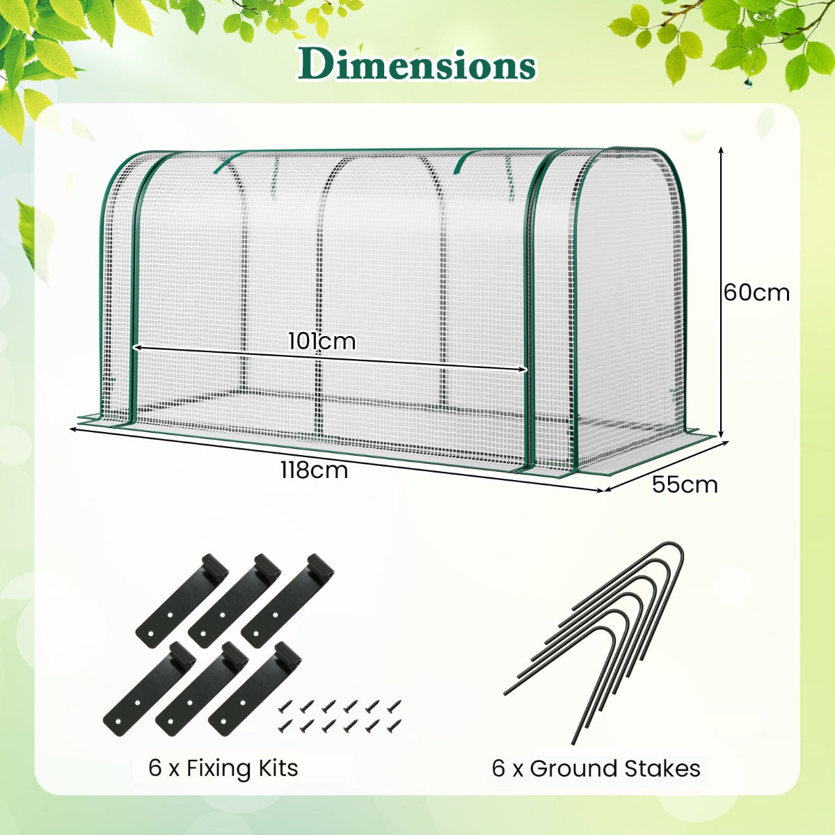 Portable Garden Patio Greenhouse with Roll-up Zipper Door and Waterproof Sun-Protective PE Cover-White