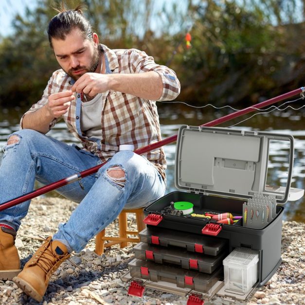 Portable Large Tackle Fishing Box with 3 Customizable Boxes and Side Storage Box