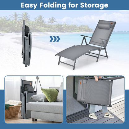 Portable Reclining Chair with 7 Adjustable Position Backrest and Handrail-Grey