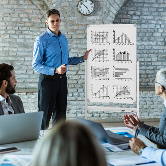 Double-sided mobile whiteboard with pen tray &amp; accessories for school office 60 x 90 cm white