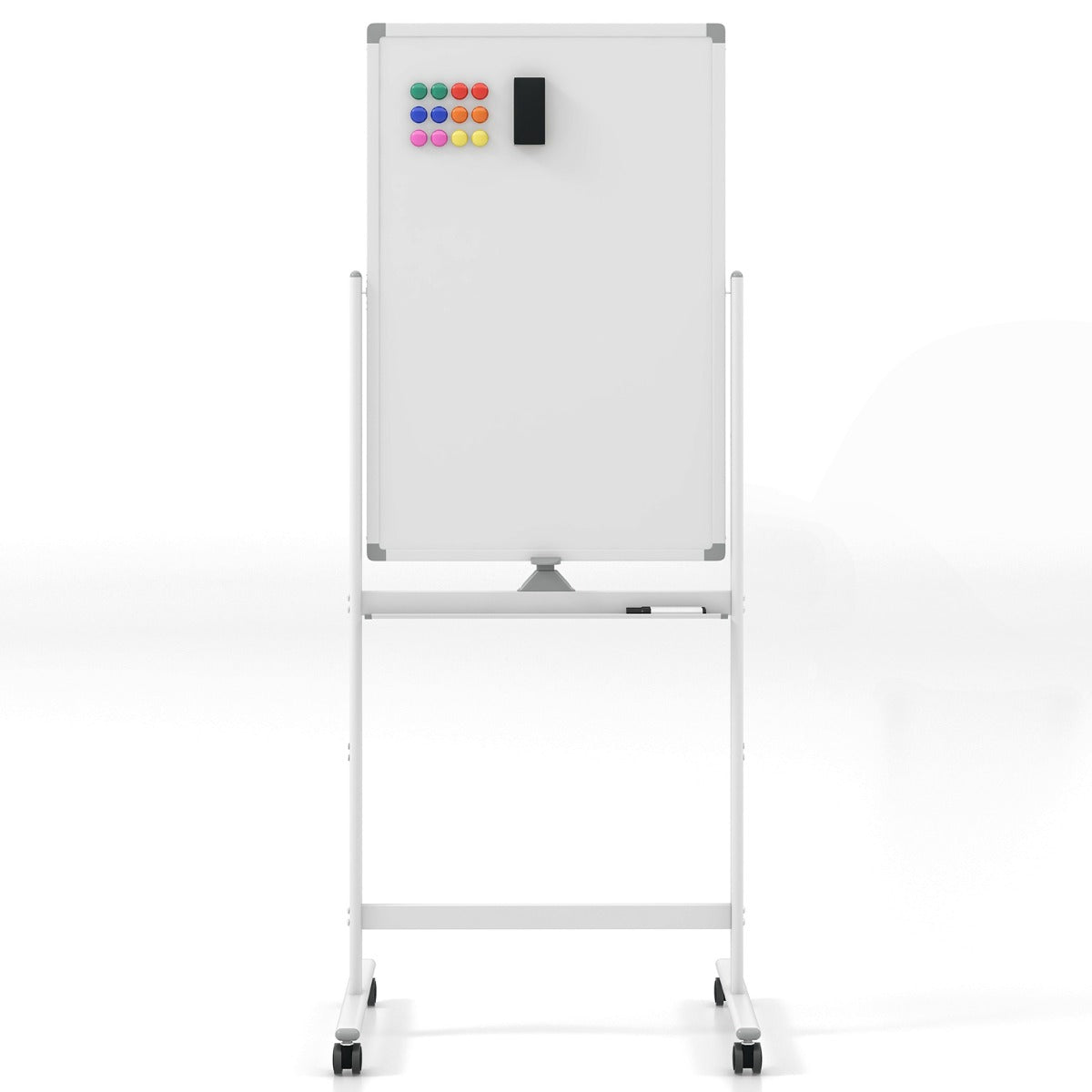 Double-sided mobile whiteboard with pen tray &amp; accessories for school office 60 x 90 cm white