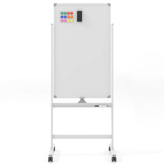 Reversible Rolling White Board with Black Markers and Board Eraser-White-M