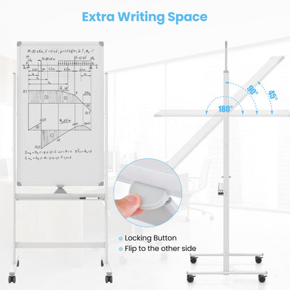 Reversible Rolling White Board with Black Markers and Board Eraser-White-M