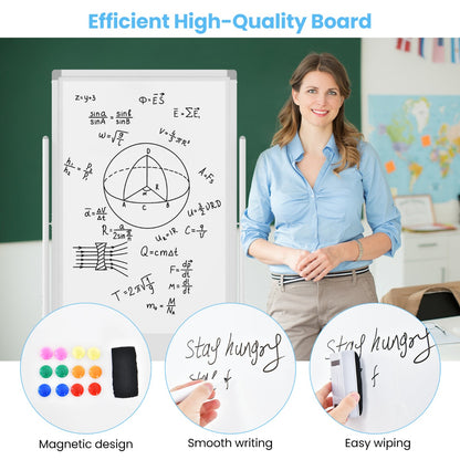 Reversible Rolling White Board with Black Markers and Board Eraser-White-M