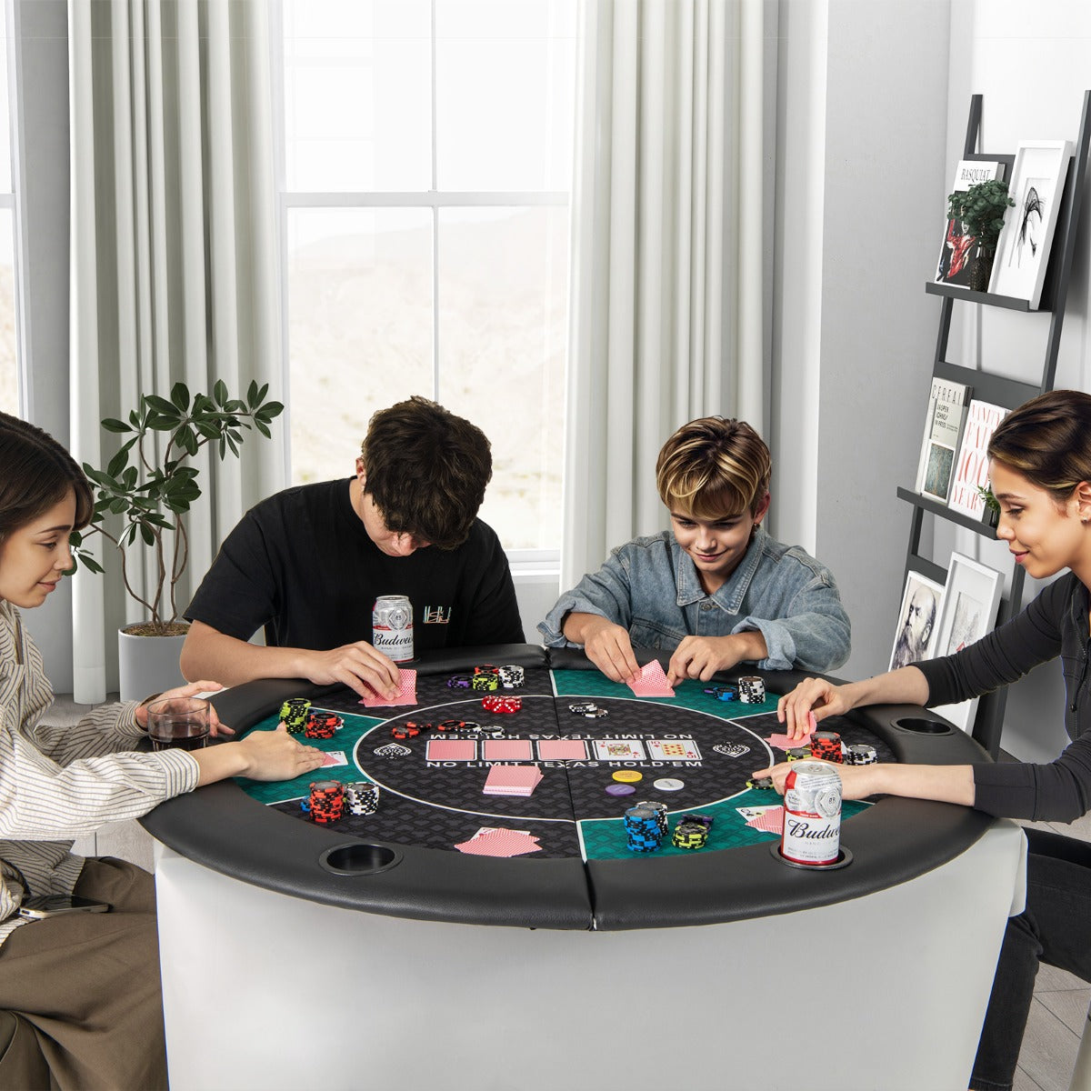 Portable Round Blackjack Board Game Mat with Carrying Bag-Green