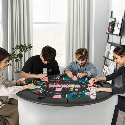 Portable Round Blackjack Board Game Mat with Carrying Bag-Green