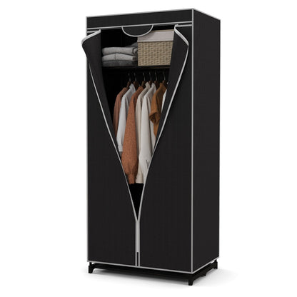 Single Canvas Wardrobe with Dust-proof Cover-Black