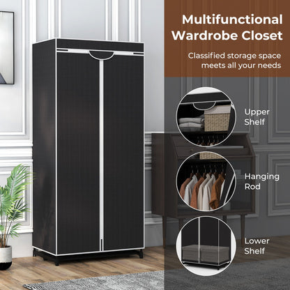 Single Canvas Wardrobe with Dust-proof Cover-Black