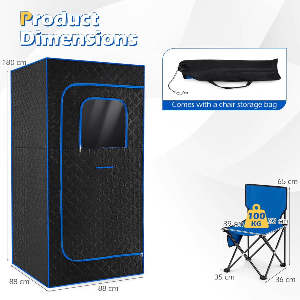 Portable Steam Sauna Box Extra-Large Tent 3L/1200W Fast-Heat Steamer-Blue