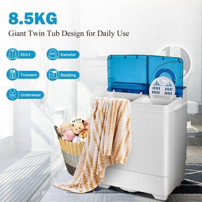 Portable Twin Tub Wash Machine with Spin Dryer-Blue