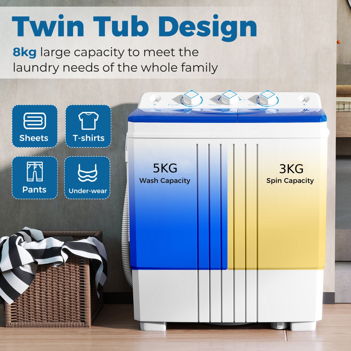 Portable Washing Machine with Drain Pump for Apartment Dorm-Blue
