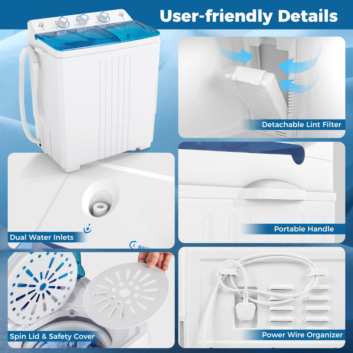 Portable Washing Machine with Drain Pump for Apartment Dorm-Blue