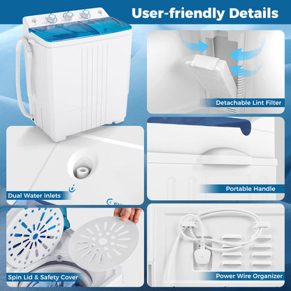 Portable Washing Machine with Drain Pump for Apartment Dorm-Blue