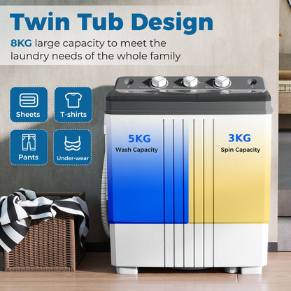 Portable Washing Machine with Drain Pump for Apartment Dorm-Grey