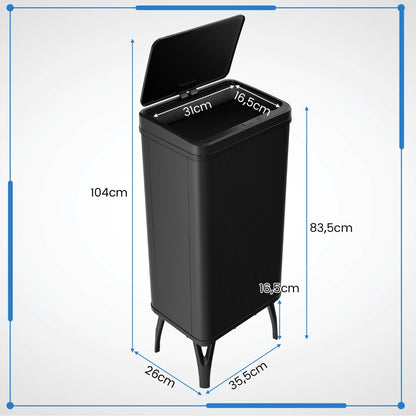 50L Stainless Steel Trash Can Automatic Motion Sensor Garbage Bin-Black