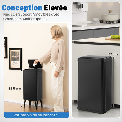 50L Stainless Steel Trash Can Automatic Motion Sensor Garbage Bin-Black