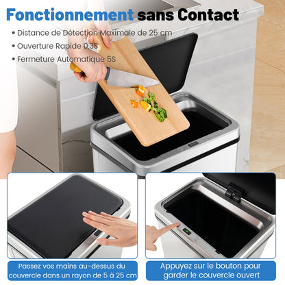 50L Stainless Steel Trash Can Automatic Motion Sensor Garbage Bin-Silver