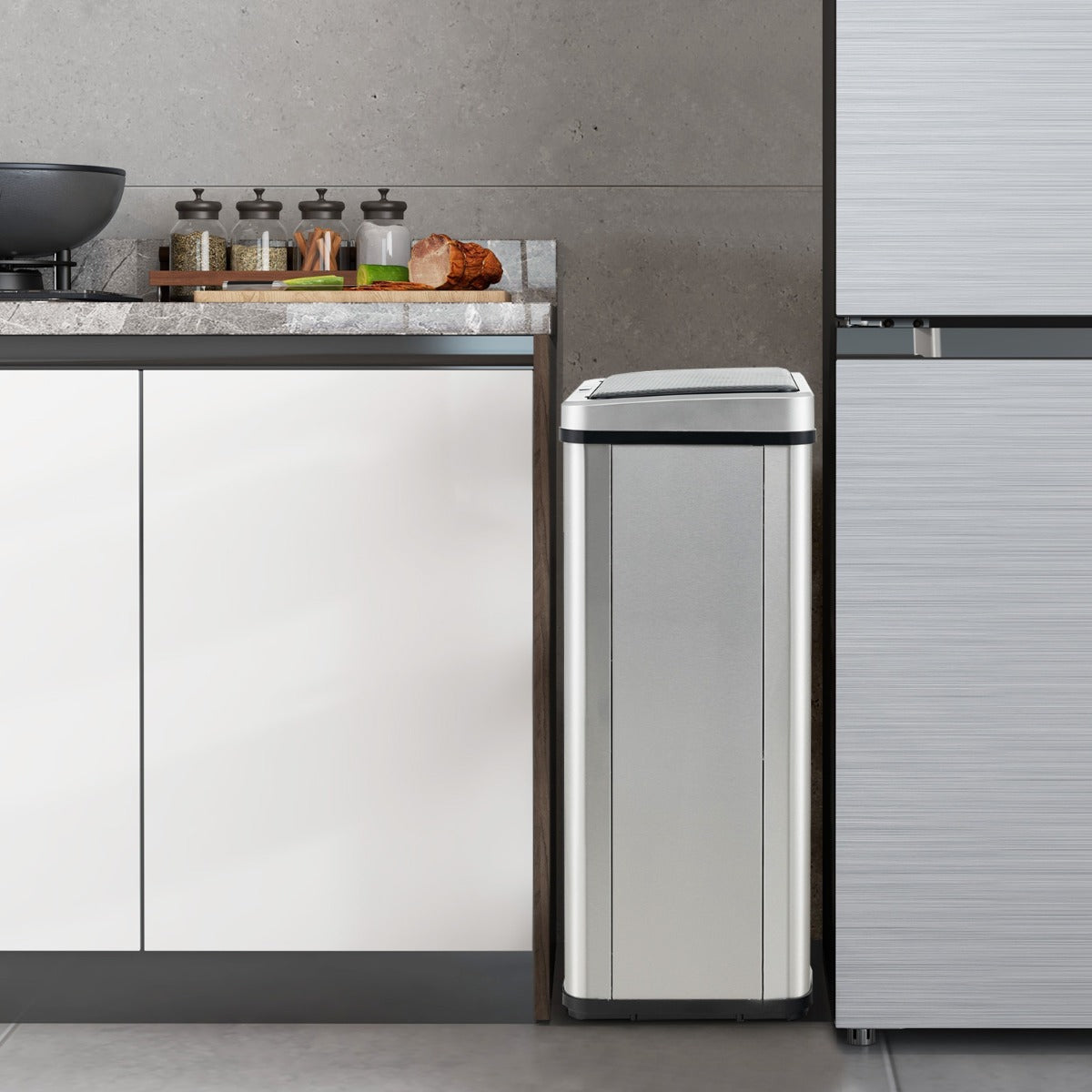 50L Stainless Steel Trash Can Automatic Motion Sensor Garbage Bin-Silver