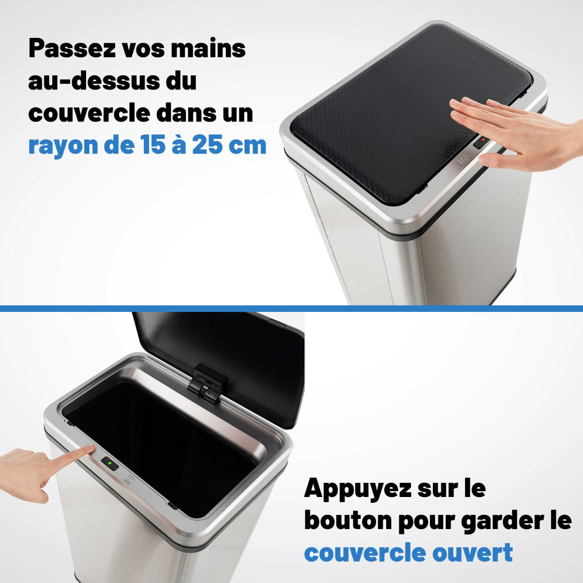 50L Stainless Steel Trash Can Automatic Motion Sensor Garbage Bin-Silver