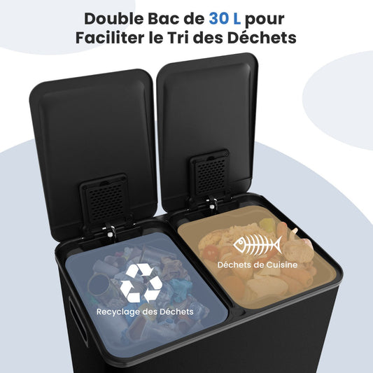 Trash Can with 2 Deodorizer Compartments and Soft Close Lids-Black