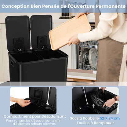 Trash Can with 2 Deodorizer Compartments and Soft Close Lids-Black