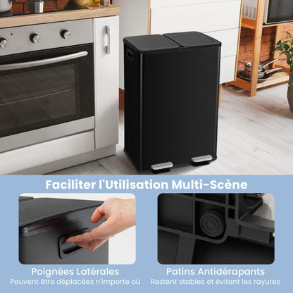 Trash Can with 2 Deodorizer Compartments and Soft Close Lids-Black
