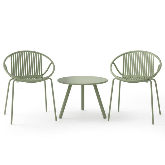 All Weather PP Patio Conversation 3 Pieces Bistro Set with Round Coffee table-Green