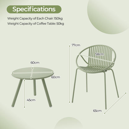 All Weather PP Patio Conversation 3 Pieces Bistro Set with Round Coffee table-Green