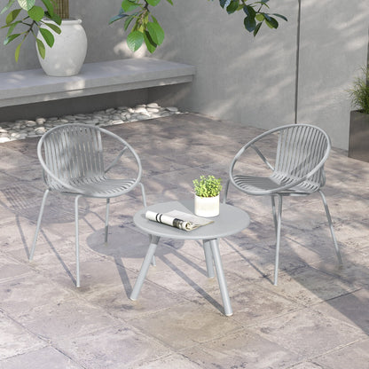 All Weather PP Patio Conversation 3 Pieces Bistro Set with Round Coffee table-Grey