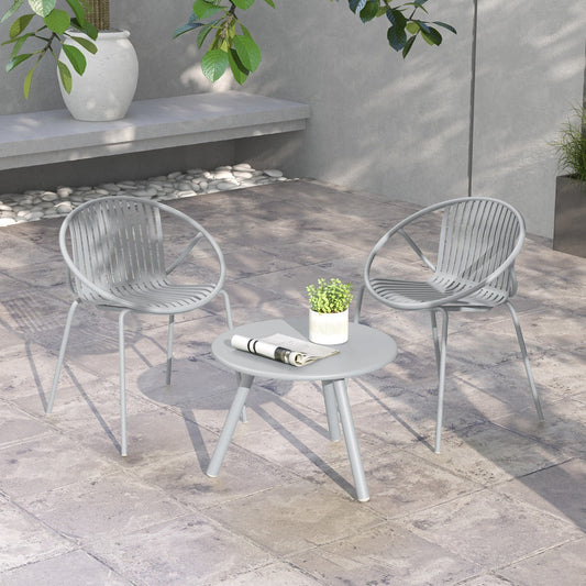 All Weather PP Patio Conversation 3 Pieces Bistro Set with Round Coffee table-Grey