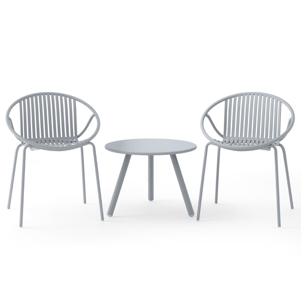 All Weather PP Patio Conversation 3 Pieces Bistro Set with Round Coffee table-Grey