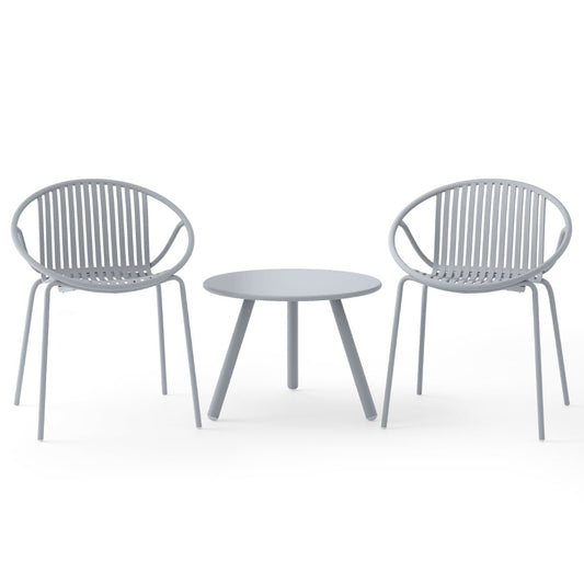 All Weather PP Patio Conversation 3 Pieces Bistro Set with Round Coffee table-Grey