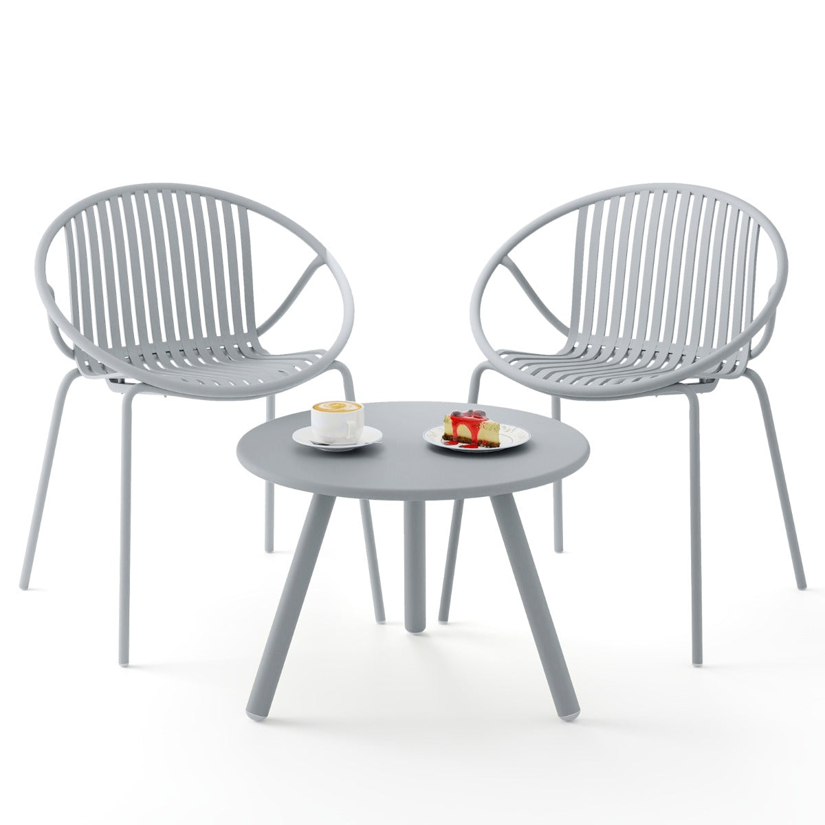 All Weather PP Patio Conversation 3 Pieces Bistro Set with Round Coffee table-Grey
