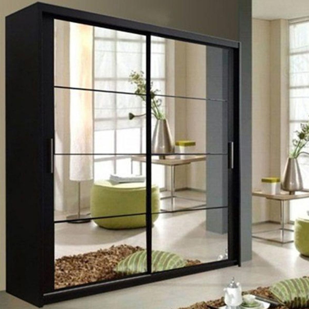 Deltum Sliding Door Wardrobe - Black, White, Grey