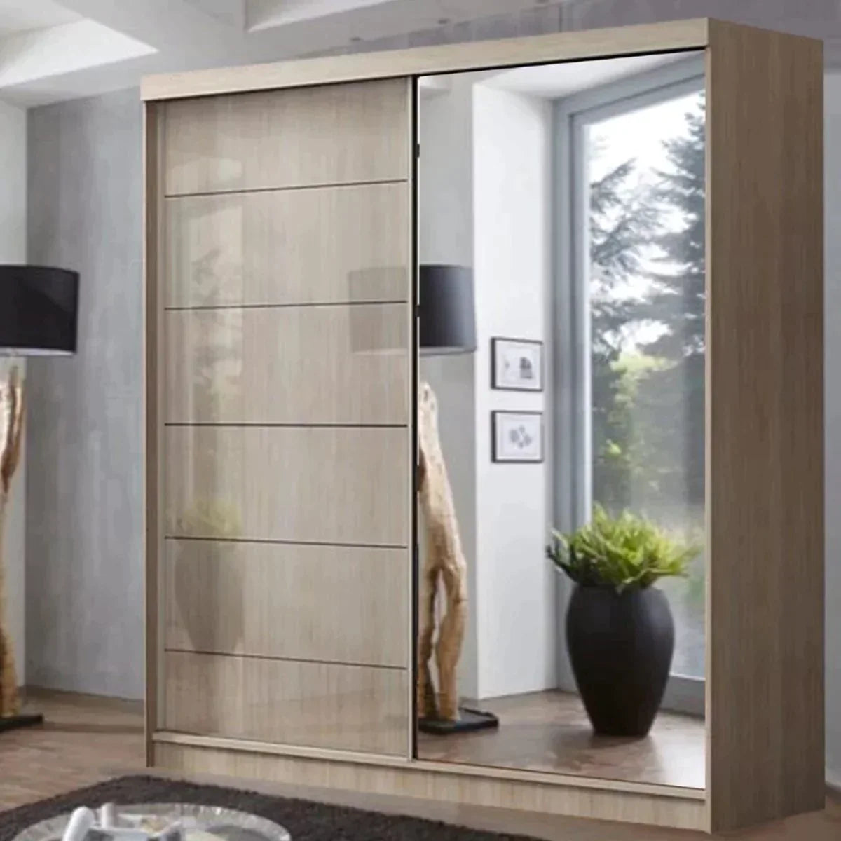 Infinite Oak High Gloss Sliding Door Wardrobe - 150cm and 180cm