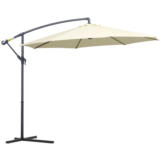 Outsunny 3 m Parasol ogrodowy parasol przeciwsłoneczny Banan wiszący zestaw rattanowy parasol wspornikowy - kremowo-biały