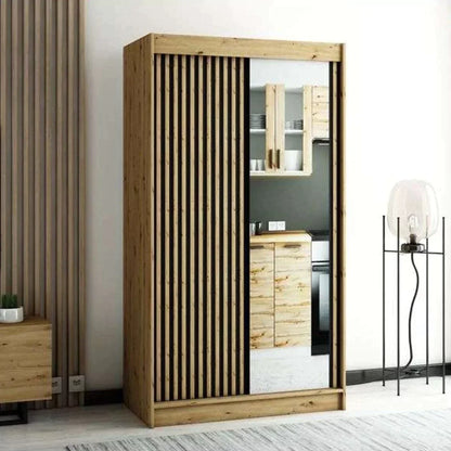 Gloucester II 120cm Sliding Door Wardrobe with Mirror - White, Black, Artisan Oak