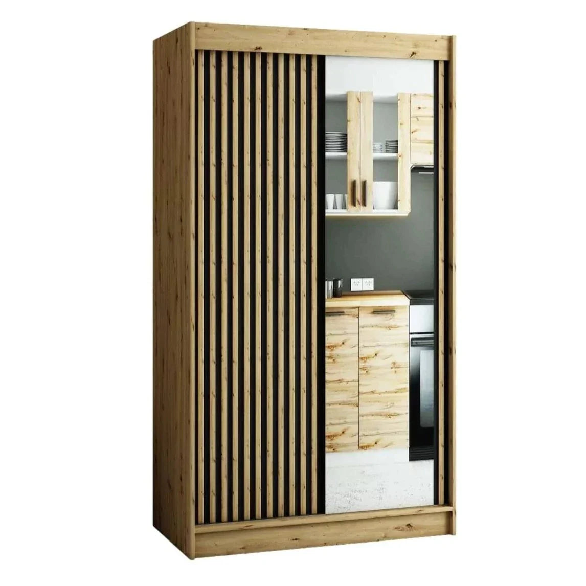 Gloucester II 120cm Sliding Door Wardrobe with Mirror - Black, White, Artisan Oak