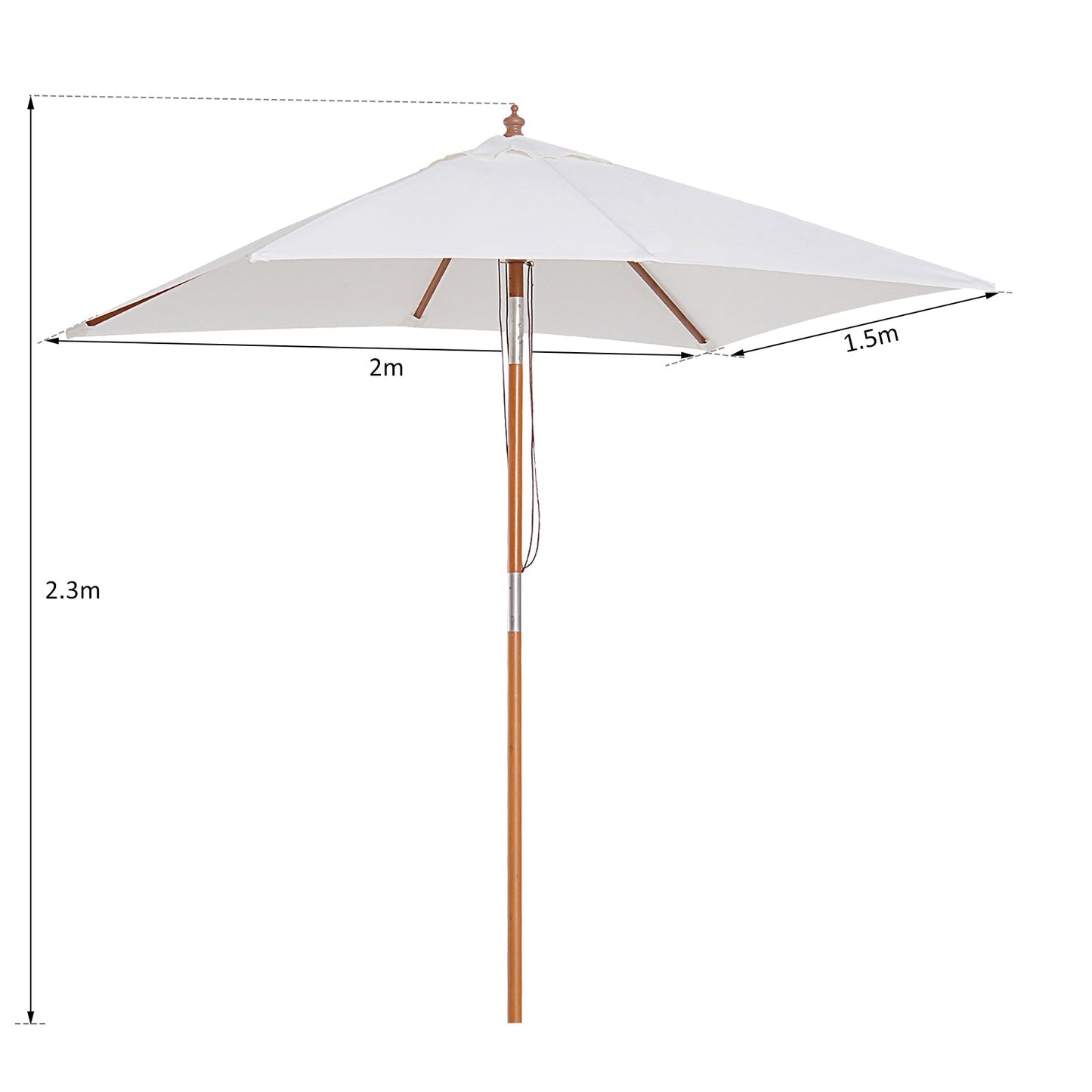 Outsunny 2m x 1.5m فناء حديقة مظلة شمسية مظلة شمسية مظلة خارجية أثاث الفناء الخلفي عمود خشبي 6 أضلاع آلية إمالة - كريم أبيض